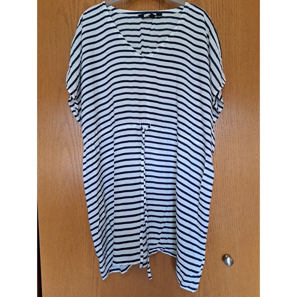 LANDS'END Women's Viscose Striped Elastic Waist Swimwear Cover-up Dress‎ M 10-12